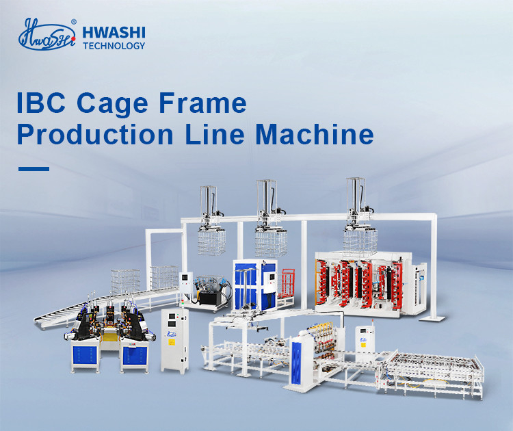 Grade IBC da fábrica Hwashi, linha de produção de estrutura de gaiola IBC, máquina de dobra de rede tubular de estação dupla