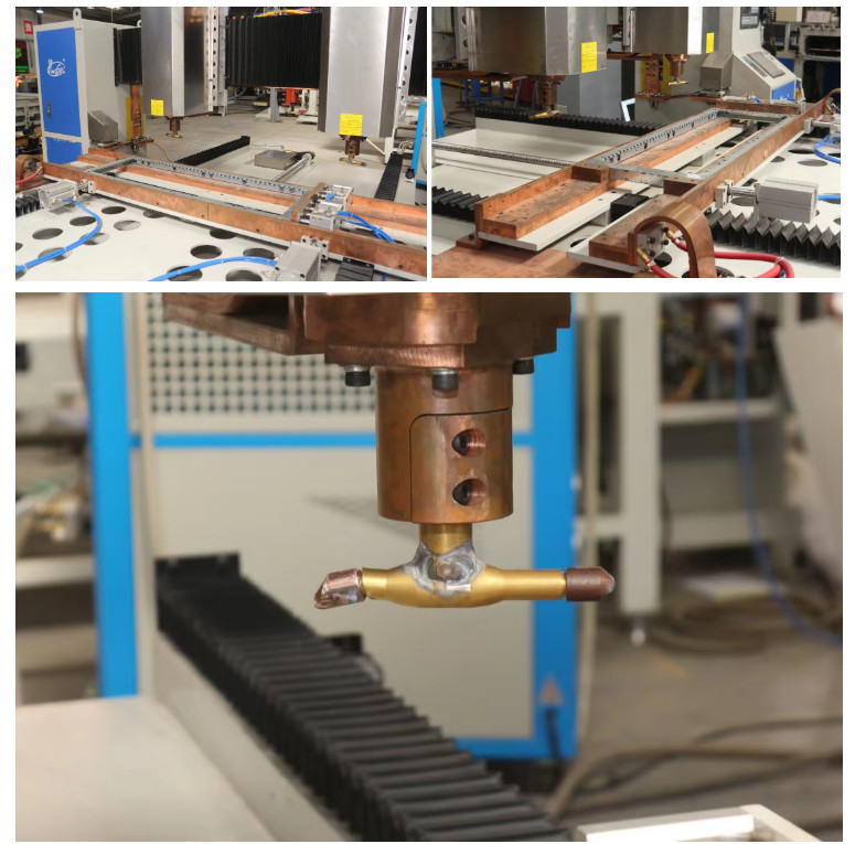 Hwashi CNC Sete eixos Máquina de soldadura de ponto Auotmaitc de cabeças duplas para estrutura de tubo de porta
