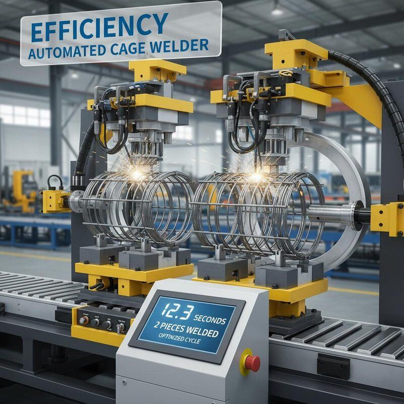 Efficiency 12 to 15 seconds per 2 pieces Automated Cage Welder incorporating Cage Welding Method to optimize welding time