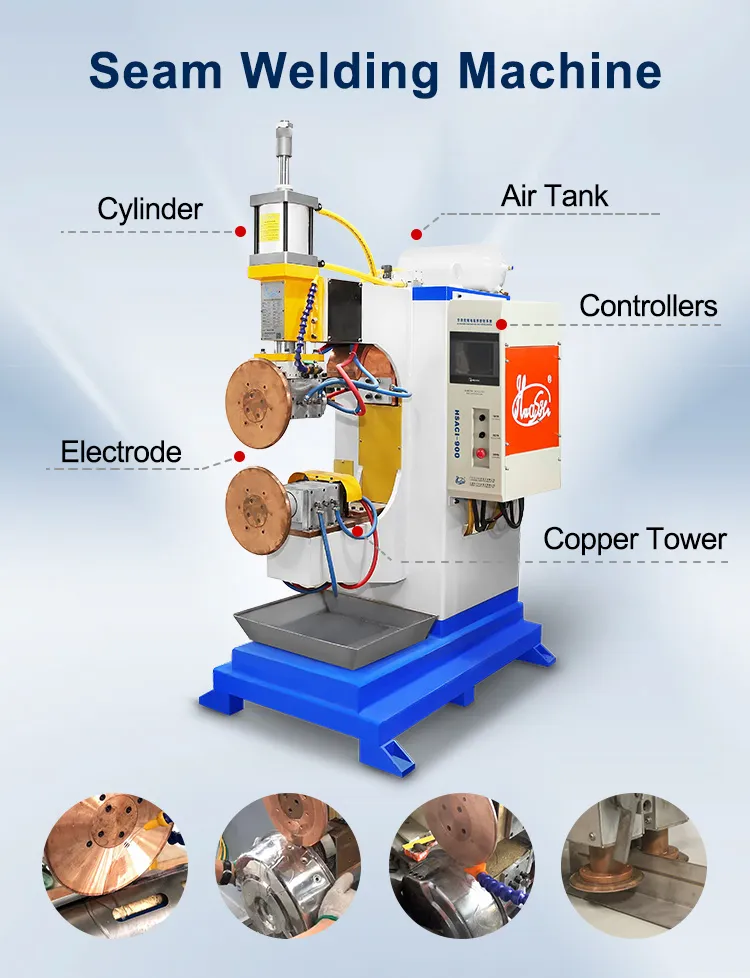 Máquina de fabricação de tanques de combustível de estação dupla Hwashi, máquina de soldadura de costura / rolo para tanques 2